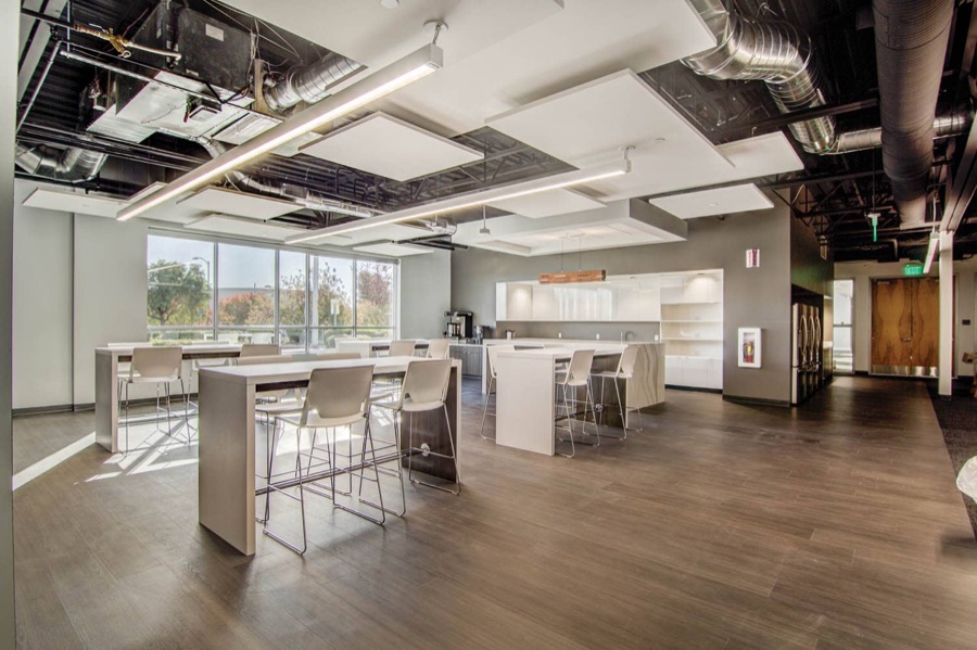 Modern open breakroom and collaboration space in a West Sacramento office